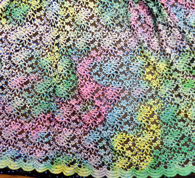 2.Yellow-Turquoise-Pink Black background Glitter Lace#3